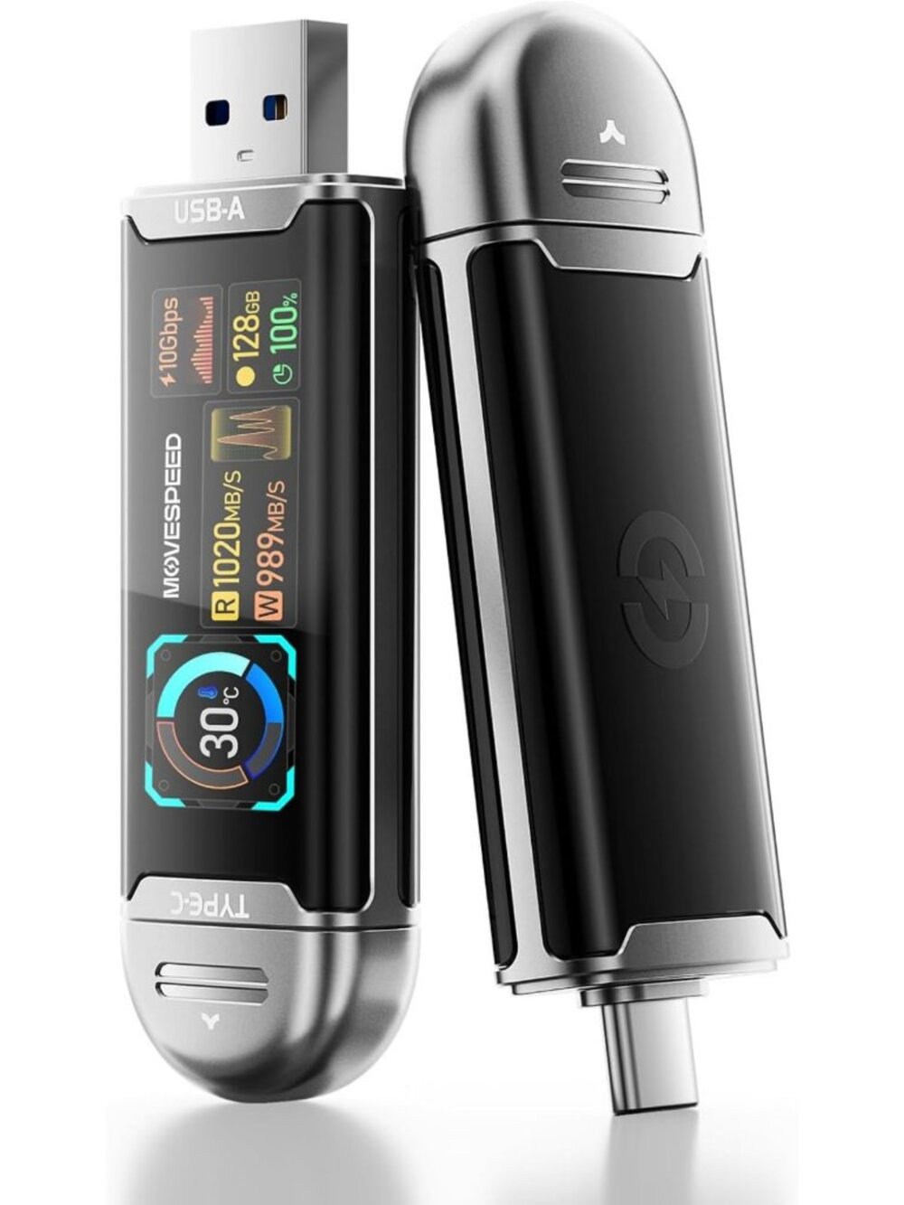 High-Speed 128GB USB Drive with Smart Display, USB 3.2 Gen2 & Type C for 4K